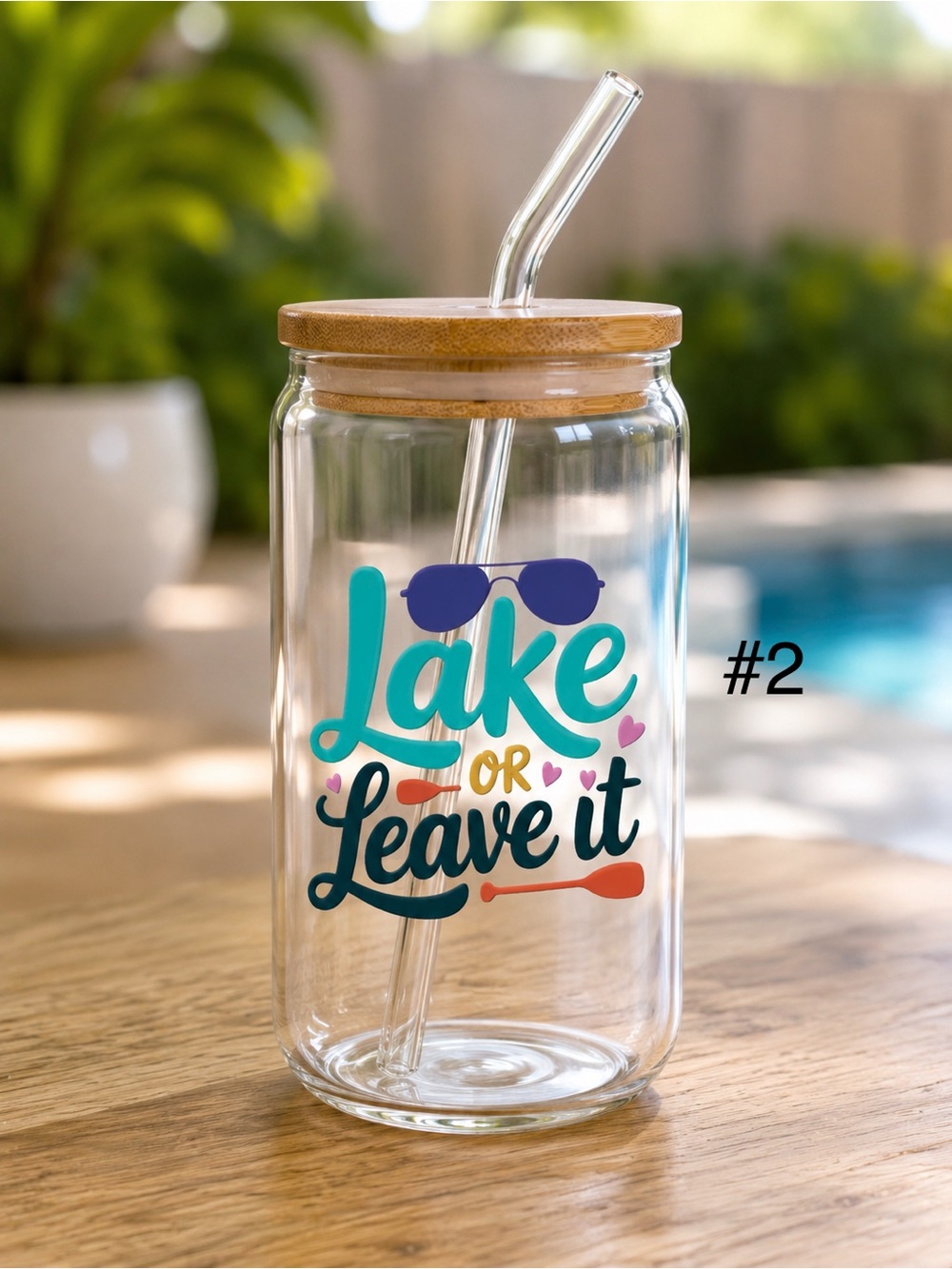 *Buy now lake life/boaters 16 ounce glass tumbler with bamboo lid and straw - Picture 2 of 13